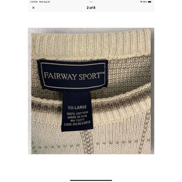 Fairway Sport Men’s XXL Sweater Beige Windowpane Plaid Crewneck Pullover Casual - Picture 7 of 8